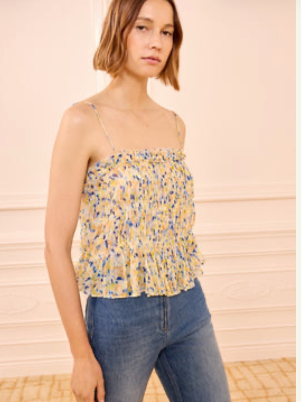 Brand NWT Ulla Johnson Florian Silk Top Size 4 Daffodil color way